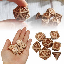 Load image into Gallery viewer, Druid&#39;s Friend Embossed Wooden 7pcs Dice Set
