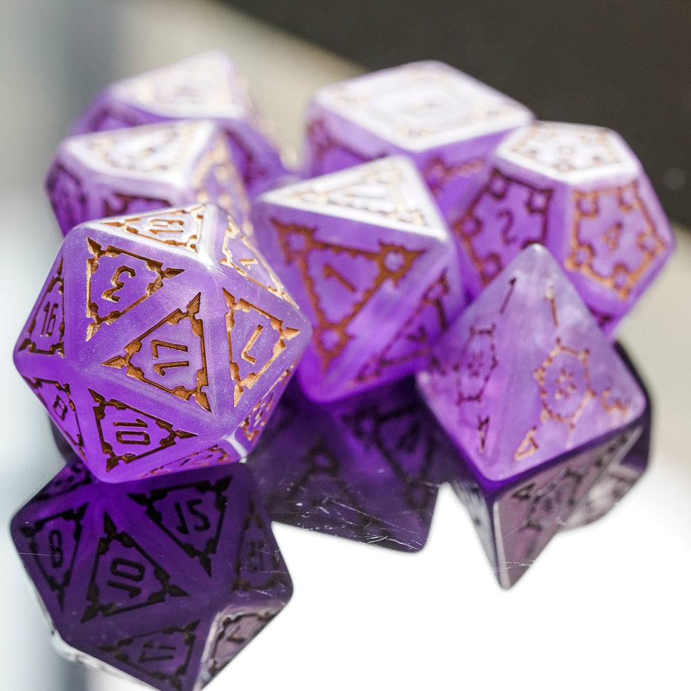 Violet Fortress 7 Pcs 25mm Giant Dice Set with Wooden Box